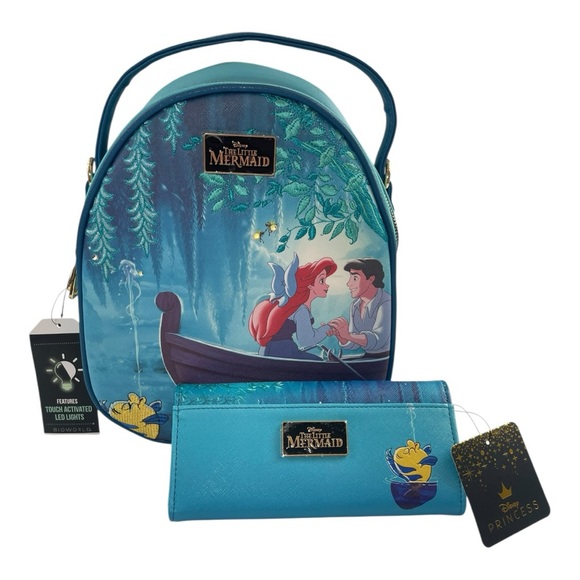 Disney Princess Bioworld Little Mermaid Backpack and Matching Wallet LED Lights